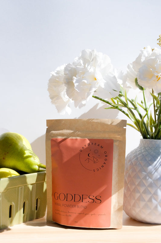 Say hello to your inner goddess with our Goddess herbal powder blend which has been formulated to help naturally balance hormone levels, balance your menstrual cycle, relieve menopause symptoms, and ease common PMS symptoms